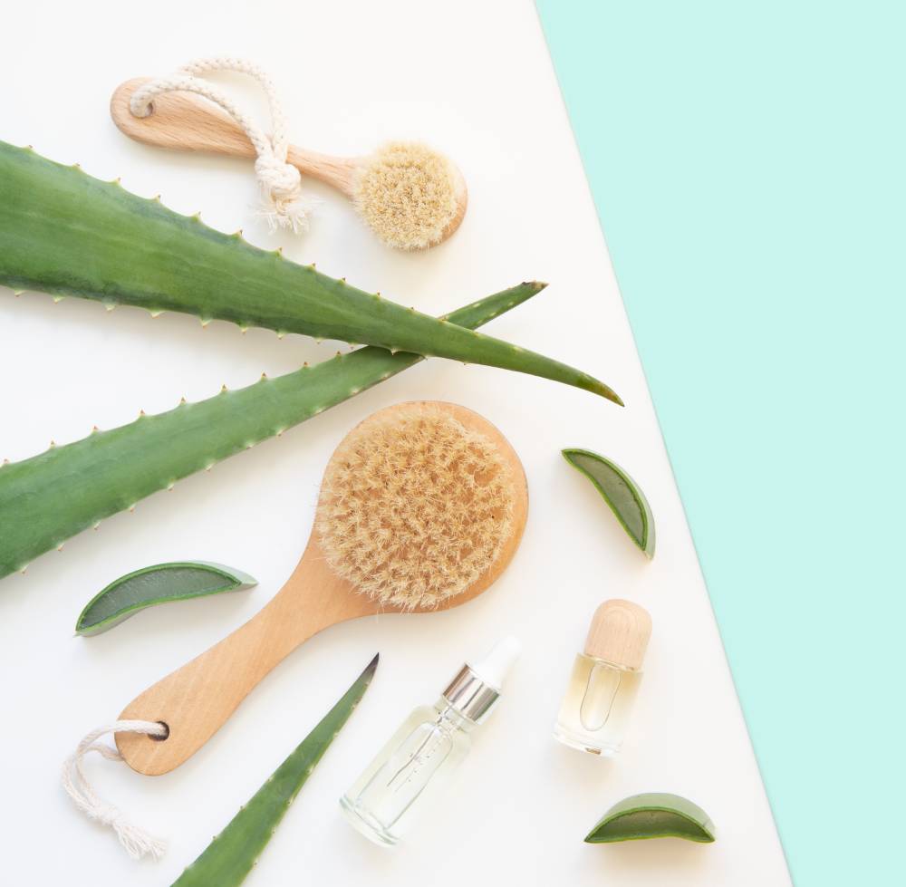 Aloe-vera and Wooden Brush for Body Massage